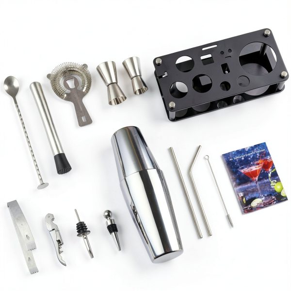 Cocktail Shaker Set Bartender Kit : 15-Piece Bar Tool Set with Acrylic Stand Bars Set with All Practical Bar Accessories, for Drink Mixing, Bar, Home, Lounge & Party, Silver-1