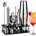 Cocktail Shaker Set Bartender Kit : 15-Piece Bar Tool Set with Acrylic Stand Bars Set with All Practical Bar Accessories, for Drink Mixing, Bar, Home, Lounge & Party, Silver-0