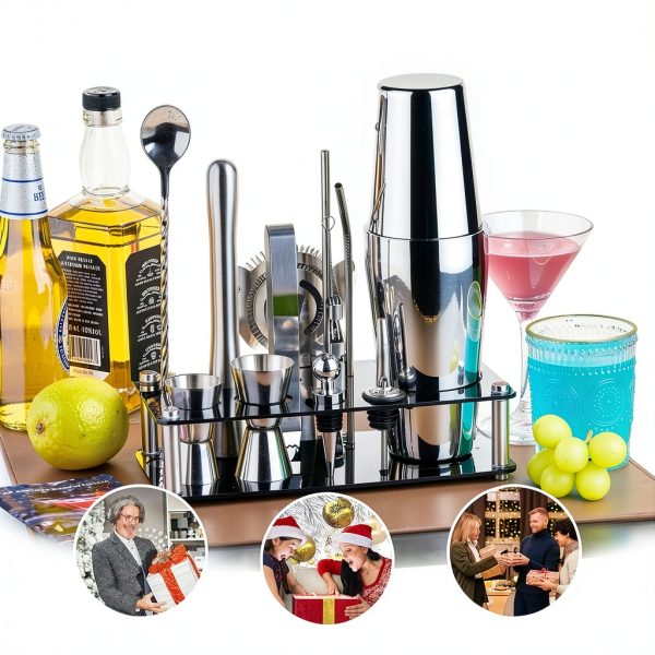 Cocktail Shaker Set Bartender Kit : 15-Piece Bar Tool Set with Acrylic Stand Bars Set with All Practical Bar Accessories, for Drink Mixing, Bar, Home, Lounge & Party, Silver-6